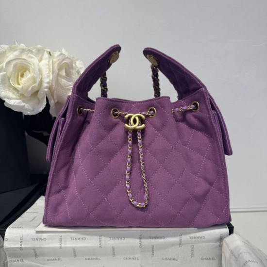 Replica Chanel 25c AS5293 Borsa a secchiello Hobo Vintage piccola con coulisse Denim Viola Imitazioni False Repliche Chanel 25c AS5293 Borsa a secchiello Hobo Vintage piccola con coulisse Denim Viola Imitazioni False Online
