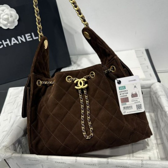 Replica Chanel 25c AS5293 Borsa a secchiello Hobo Vintage piccola con coulisse Denim Caffè Imitazioni False Repliche Chanel 25c AS5293 Borsa a secchiello Hobo Vintage piccola con coulisse Denim Caffè Imitazioni False Online