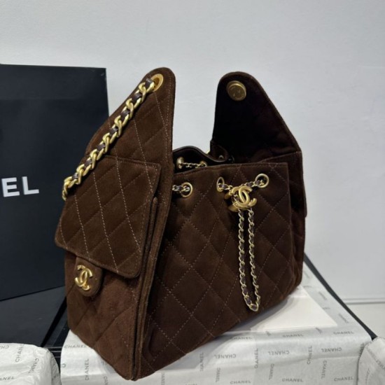 Replica Chanel 25c AS5293 Borsa a secchiello Hobo Vintage piccola con coulisse Denim Caffè Imitazioni False Repliche Chanel 25c AS5293 Borsa a secchiello Hobo Vintage piccola con coulisse Denim Caffè Imitazioni False Online