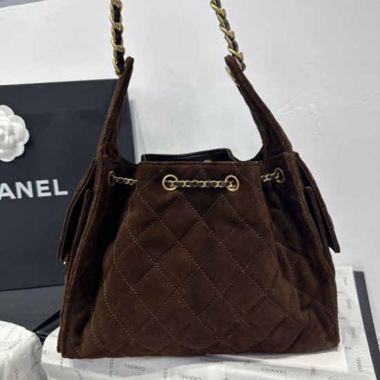 Replica Chanel 25c AS5293 Borsa a secchiello Hobo Vintage piccola con coulisse Denim Caffè Imitazioni False Repliche Chanel 25c AS5293 Borsa a secchiello Hobo Vintage piccola con coulisse Denim Caffè Imitazioni False Online