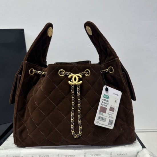 Replica Chanel 25c AS5293 Borsa a secchiello Hobo Vintage piccola con coulisse Denim Caffè Imitazioni False Repliche Chanel 25c AS5293 Borsa a secchiello Hobo Vintage piccola con coulisse Denim Caffè Imitazioni False Online