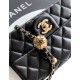 Repliche Chanel 25K Borsa a patta piccola con pallina dorata in pelle di agnello nera Imitazioni False Online