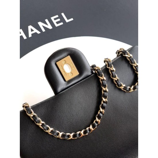 Repliche Chanel 25K Borsa a patta piccola con pallina dorata in pelle di agnello nera Imitazioni False Online