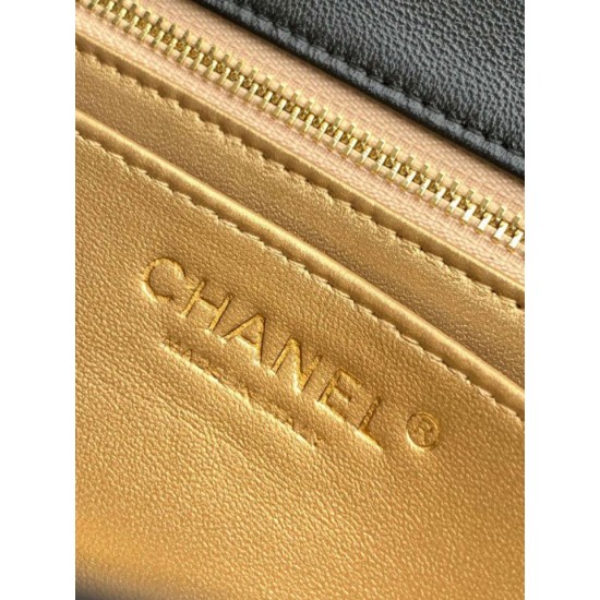 Repliche Chanel 25K Borsa a patta piccola con pallina dorata in pelle di agnello nera Imitazioni False Online