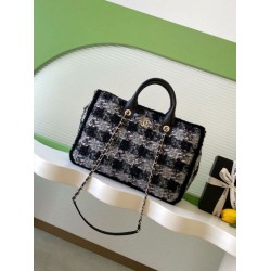 Repliche Borsa Shopping Chanel 25N AS5689 in Tweed Agnello Coco Neige Nero Imitazioni False Online