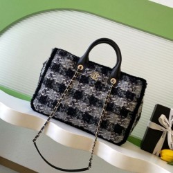 Repliche Borsa Shopping Chanel 25N AS5689 in Tweed Agnello Coco Neige Nero Imitazioni False Online