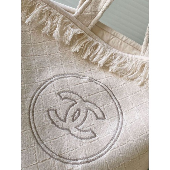 Repliche Borsa Tote Chanel Coco Beach con Borsa Piccola Agnello Bianco Imitazioni False Online