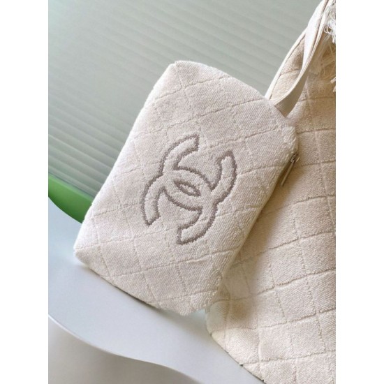 Repliche Borsa Tote Chanel Coco Beach con Borsa Piccola Agnello Bianco Imitazioni False Online
