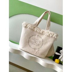 Repliche Borsa Tote Chanel Coco Beach con Borsa Piccola Agnello Bianco Imitazioni False Online