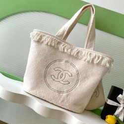 Repliche Borsa Tote Chanel Coco Beach con Borsa Piccola Agnello Bianco Imitazioni False Online