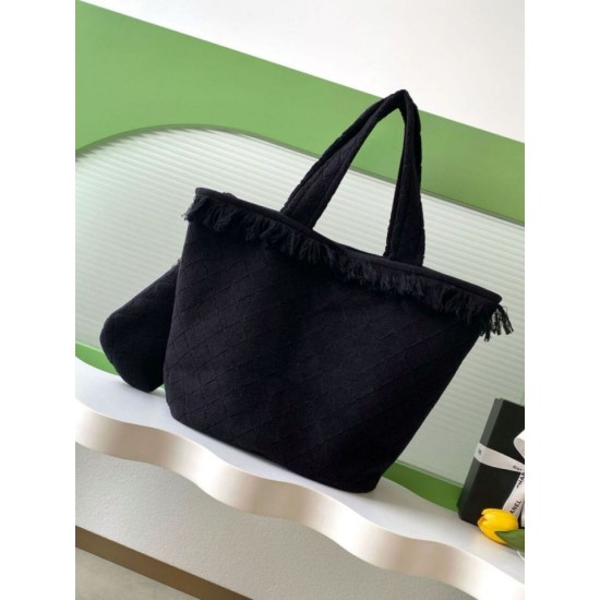 Repliche Borsa Tote Chanel Coco Beach con Borsa Piccola Agnello Nero Imitazioni False Online