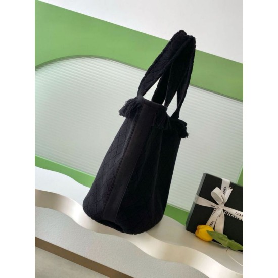 Repliche Borsa Tote Chanel Coco Beach con Borsa Piccola Agnello Nero Imitazioni False Online