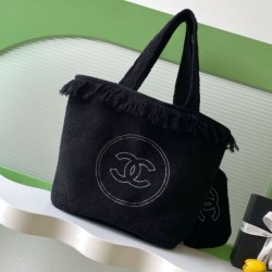 Repliche Borsa Tote Chanel Coco Beach con Borsa Piccola Agnello Nero Imitazioni False Online