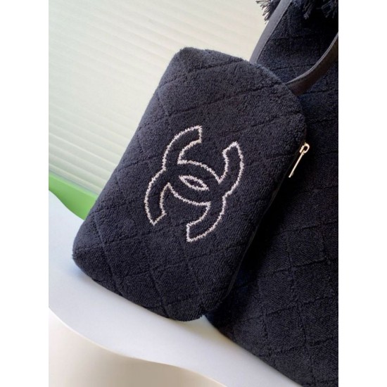 Repliche Borsa Tote Chanel Coco Beach con Borsa Piccola Agnello Nero Imitazioni False Online