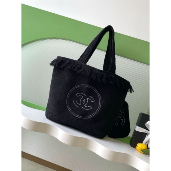 Repliche Borsa Tote Chanel Coco Beach con Borsa Piccola Agnello Nero Imitazioni False Online
