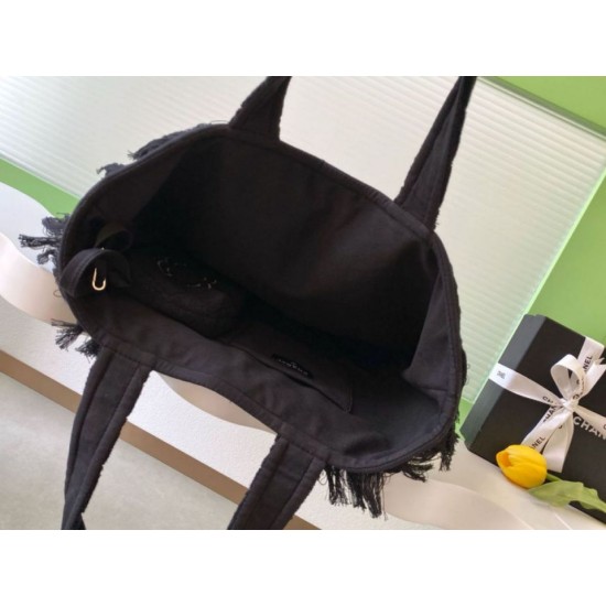 Repliche Borsa Tote Chanel Coco Beach con Borsa Piccola Agnello Nero Imitazioni False Online