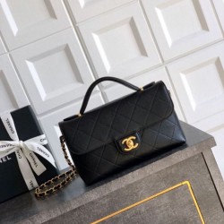Repliche Borsa Tote Chanel 25k Classica con Patta Caviar Pelle di Vitello Nera Hardware Oro Imitazioni False Online