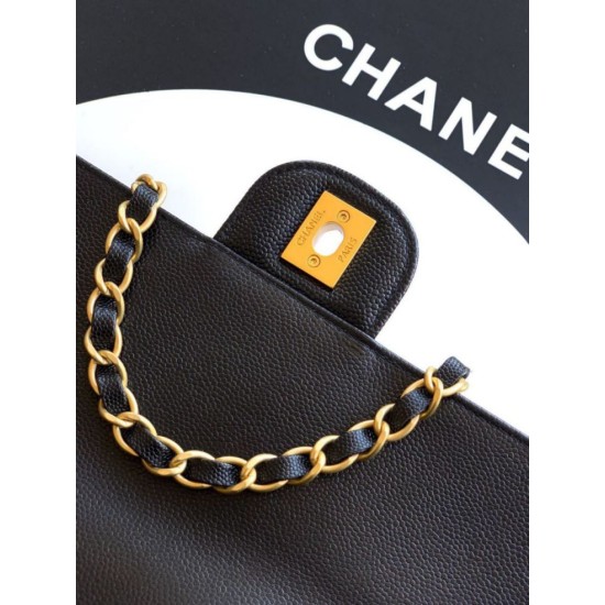 Replica Borsa Tote Chanel 25k Classica con Patta Caviar Pelle di Vitello Nera Hardware Oro Imitazioni False Repliche Borsa Tote Chanel 25k Classica con Patta Caviar Pelle di Vitello Nera Hardware Oro Imitazioni False Online