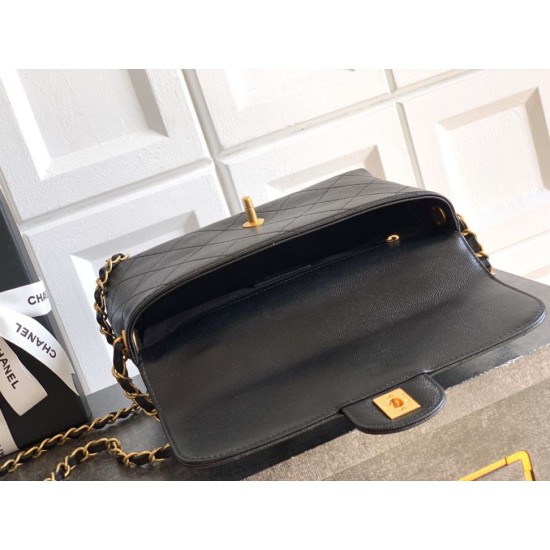 Replica Borsa Tote Chanel 25k Classica con Patta Caviar Pelle di Vitello Nera Hardware Oro Imitazioni False Repliche Borsa Tote Chanel 25k Classica con Patta Caviar Pelle di Vitello Nera Hardware Oro Imitazioni False Online