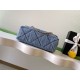 Repliche Borsa Maxi con Patta Chanel Denim Lavato AS5734 Blu Imitazioni False Online