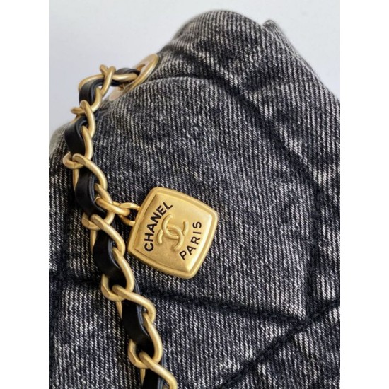 Repliche Borsa Maxi con Patta Chanel Denim Lavato AS5734 Blu Imitazioni False Online