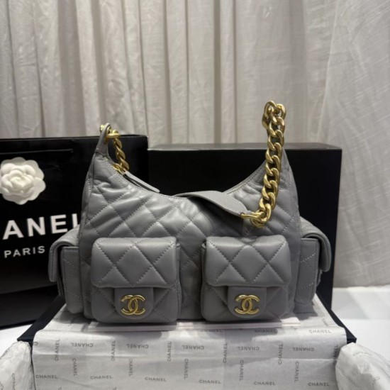 Repliche Borsa a tracolla Chanel 25C Matelasse Hobo AS5339 AS5302 Grigio Imitazioni False Online