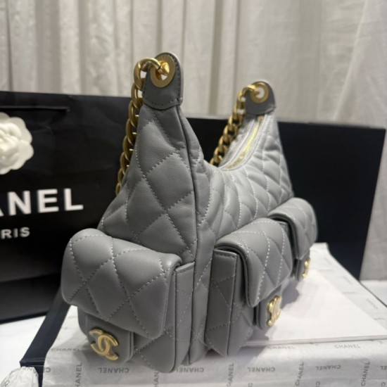 Repliche Borsa a tracolla Chanel 25C Matelasse Hobo AS5339 AS5302 Grigio Imitazioni False Online
