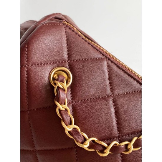Repliche Borsa bowling piccola Chanel AS5792 Pelle di agnello Bordeaux Imitazioni False Online