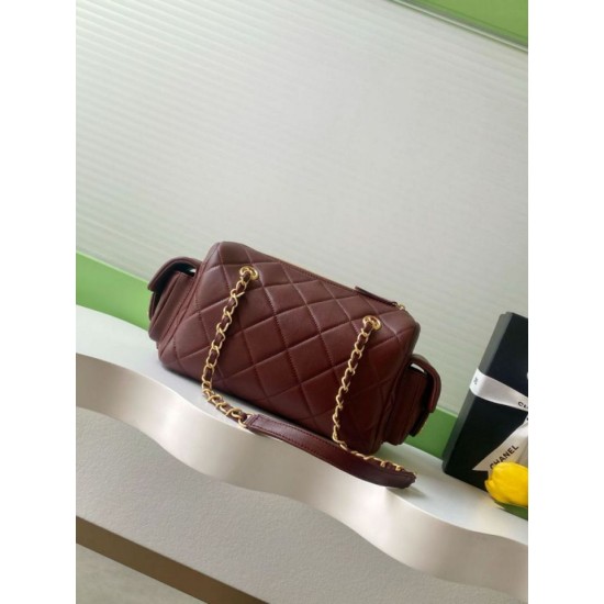 Repliche Borsa bowling piccola Chanel AS5792 Pelle di agnello Bordeaux Imitazioni False Online