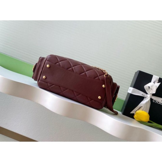 Repliche Borsa bowling piccola Chanel AS5792 Pelle di agnello Bordeaux Imitazioni False Online