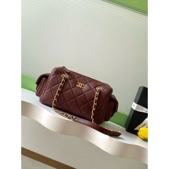 Repliche Borsa bowling piccola Chanel AS5792 Pelle di agnello Bordeaux Imitazioni False Online