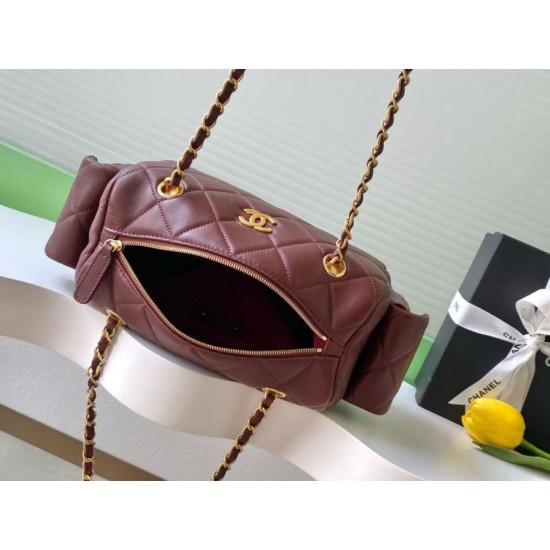 Repliche Borsa bowling piccola Chanel AS5792 Pelle di agnello Bordeaux Imitazioni False Online