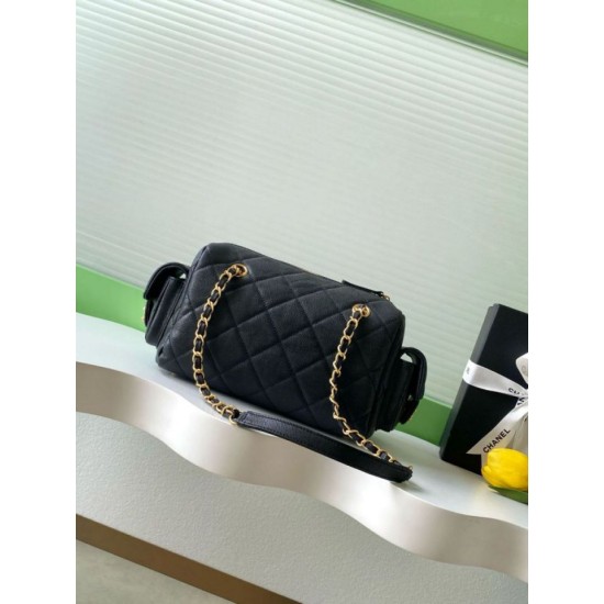 Repliche Borsa bowling piccola Chanel AS5792 Pelle di vitello granata Nero Imitazioni False Online