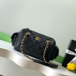 Repliche Borsa bowling piccola Chanel AS5792 Pelle di vitello granata Nero Imitazioni False Online