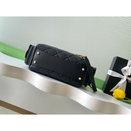 Repliche Borsa bowling piccola Chanel AS5792 Pelle di vitello granata Nero Imitazioni False Online