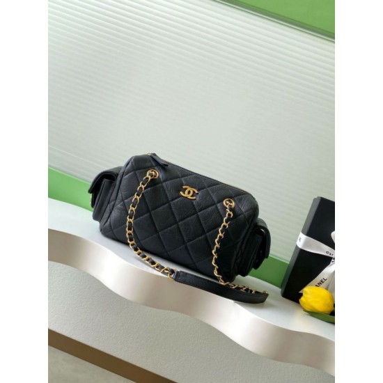 Repliche Borsa bowling piccola Chanel AS5792 Pelle di vitello granata Nero Imitazioni False Online