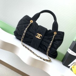 Repliche Borsa a fiocco Chanel 25K Pelle di vitello AS5851 Nero Imitazioni False Online