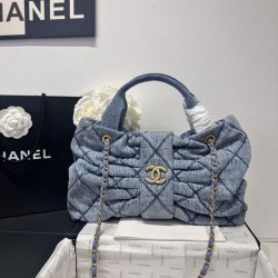 Repliche Borsa a fiocco Chanel 25K Denim lavato AS5851 Nero Imitazioni False Online