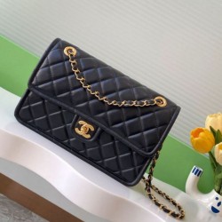 Repliche Borsa Sweet Flap Chanel 24K Pelle di vacchetta oliata e cerata AS5145 Nero Imitazioni False Online