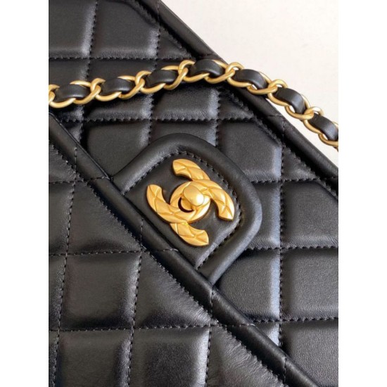 Repliche Borsa Sweet Flap Chanel 24K Pelle di vacchetta oliata e cerata AS5145 Nero Imitazioni False Online
