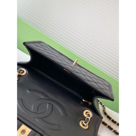 Repliche Borsa Sweet Flap Chanel 24K Pelle di vacchetta oliata e cerata AS5145 Nero Imitazioni False Online