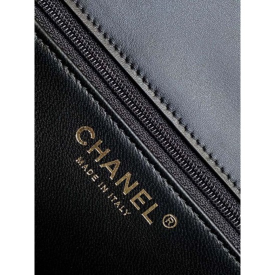 Repliche Borsa Sweet Flap Chanel 24K Pelle di vacchetta oliata e cerata AS5145 Nero Imitazioni False Online