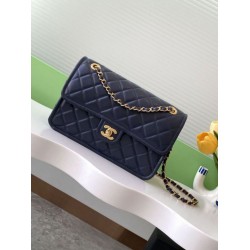 Repliche Borsa Sweet Flap Chanel 24K Pelle di vacchetta oliata e cerata AS5145 Blu Imitazioni False Online