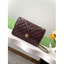 Repliche Borsa Chanel Sweet Flap 24K Pelle di vacchetta oliata e cerata AS5145 Borgogna Imitazioni False Online