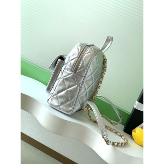 Repliche Zaino Chanel 25K Pelle di vitello granata AS5793 Argento Imitazioni False Online