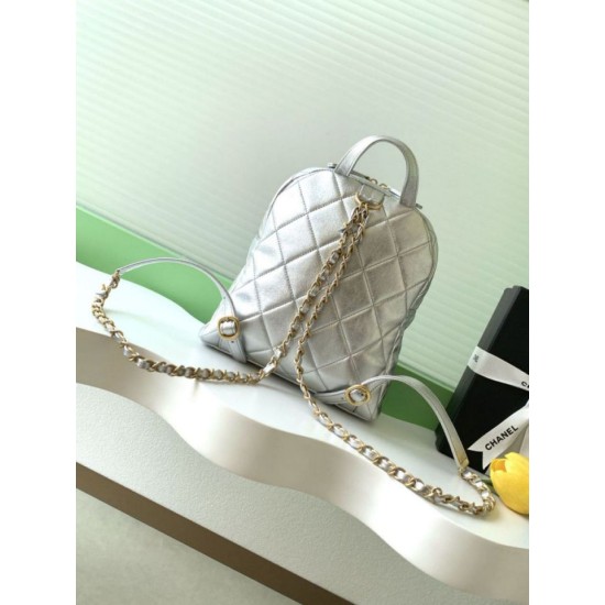 Repliche Zaino Chanel 25K Pelle di vitello granata AS5793 Argento Imitazioni False Online