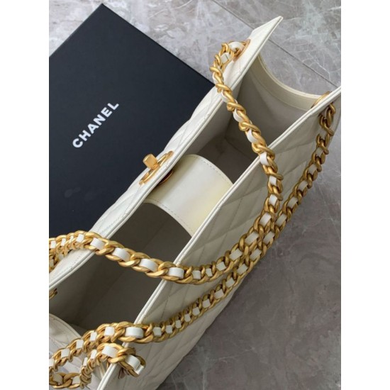 Repliche Borsa tote Chanel grande con tracolla a catena AS5303 Bianco Imitazioni False Online