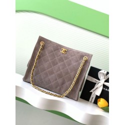 Repliche Borsa tote Chanel grande con tracolla a catena AS5303 Scamosciato Grigio Imitazioni False Online