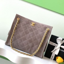 Repliche Borsa tote Chanel grande con tracolla a catena AS5303 Scamosciato Grigio Imitazioni False Online
