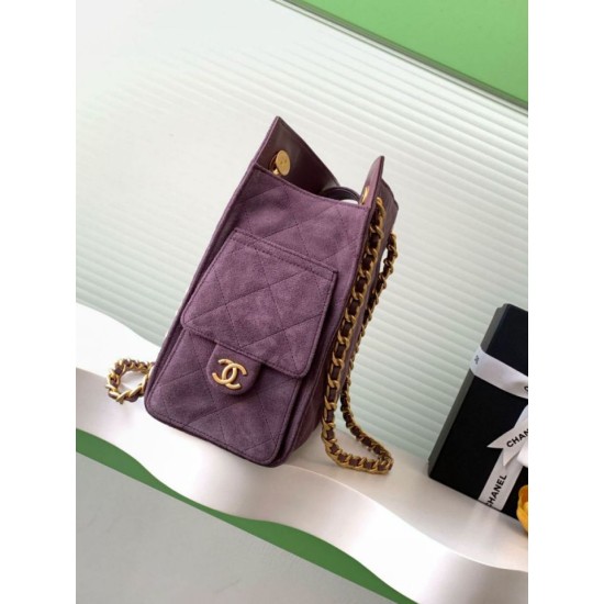 Repliche Borsa tote Chanel grande con tracolla a catena AS5303 Scamosciato Viola Imitazioni False Online